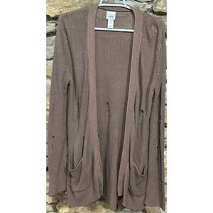 Women’s Tan Daytrip Long Sleeved Open Front Distressed Cardigan Sweater Size med
